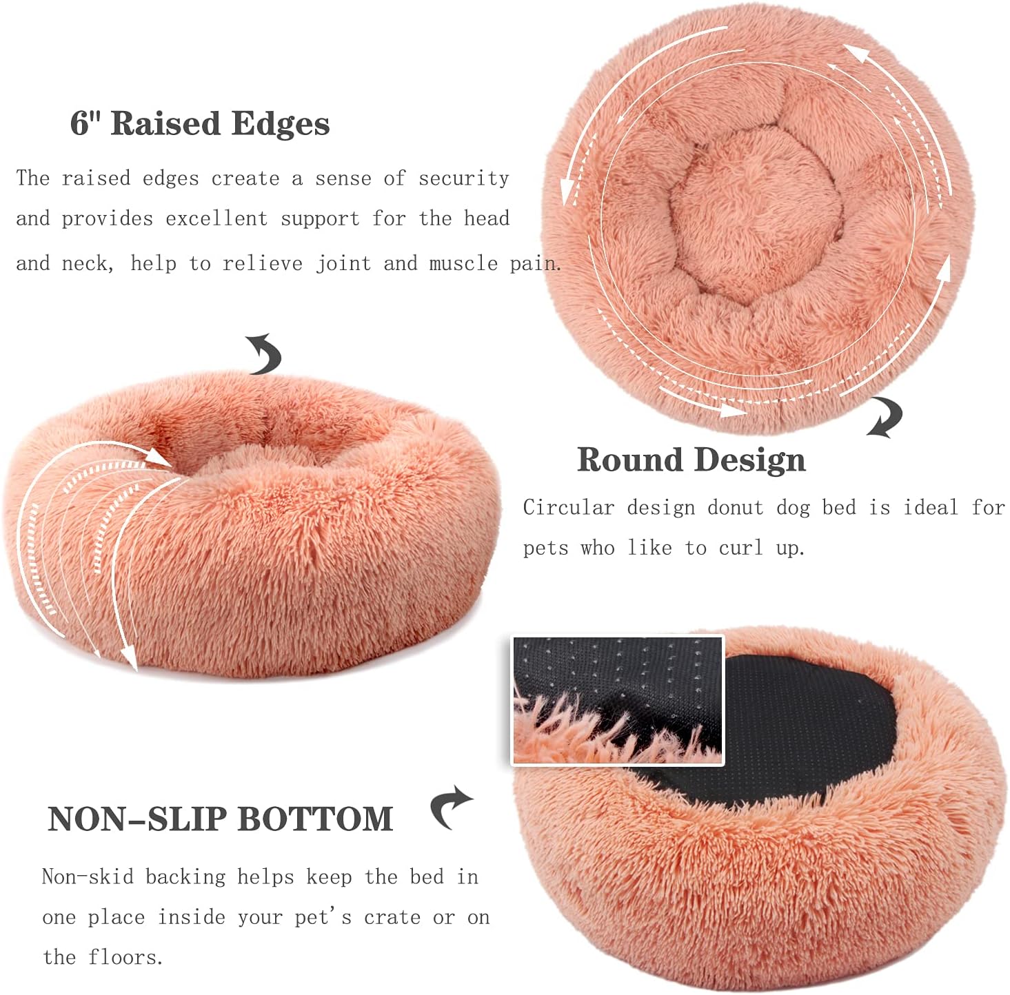 Pink Dog Beds for Small Dogs 19 inches Anxiety and Calming Washable Fluffy Cute Puppy Beds Girl Fits up to 15 lbs